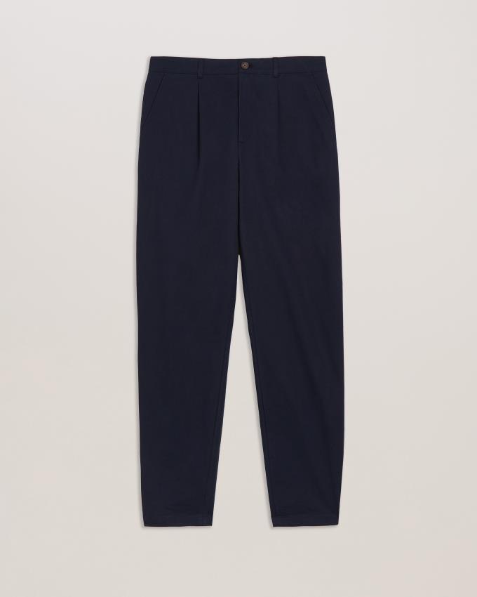 Pantalon Ted Baker Tapered Fit Pleated Cotton Bleu Marine Homme | VSV-93698347